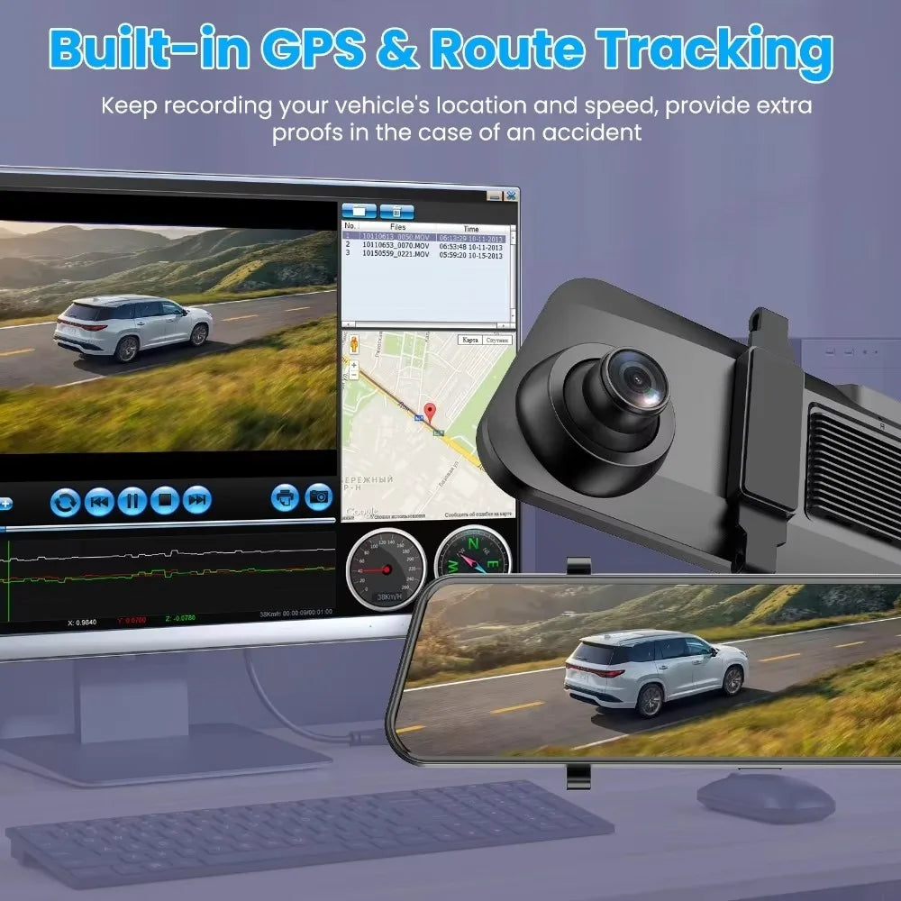 Aprilboy 4K Dash Cam 12 Inch ADAS Car DVR with External GPS Support WDR Night Vision G-Sensor Loop Recording Parking