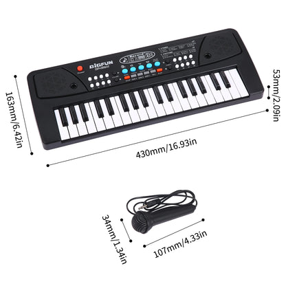 BIGFUN 37 Keys/49 Keys USB Electronic Organ Keyboard Piano Digital Music Electronic Keyboard with Microphone Black