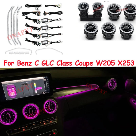 For Benz For AMG 3/64 color C GLC Class Coupe W205 C43 C63 X253 MB LED Ambient Light Air Vent Nozzle 3D Speaker Decorative Lamp