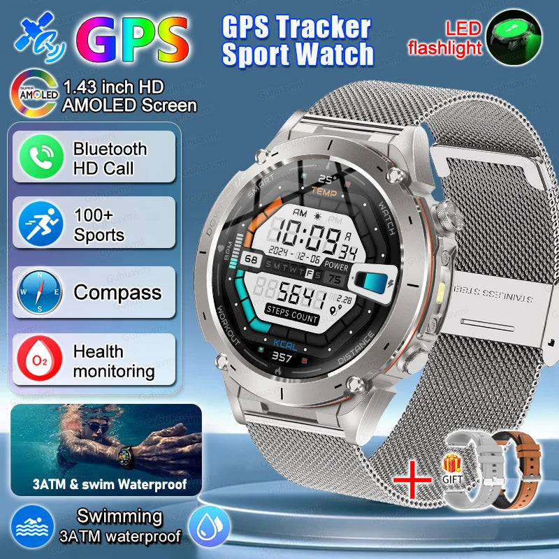 2025 New For Xiaomi Huaiwei Outdoor GPS Smart Watch Men HD AMOLED Screen Compass Waterproof Sport Call GPS Tracker SmartWatches