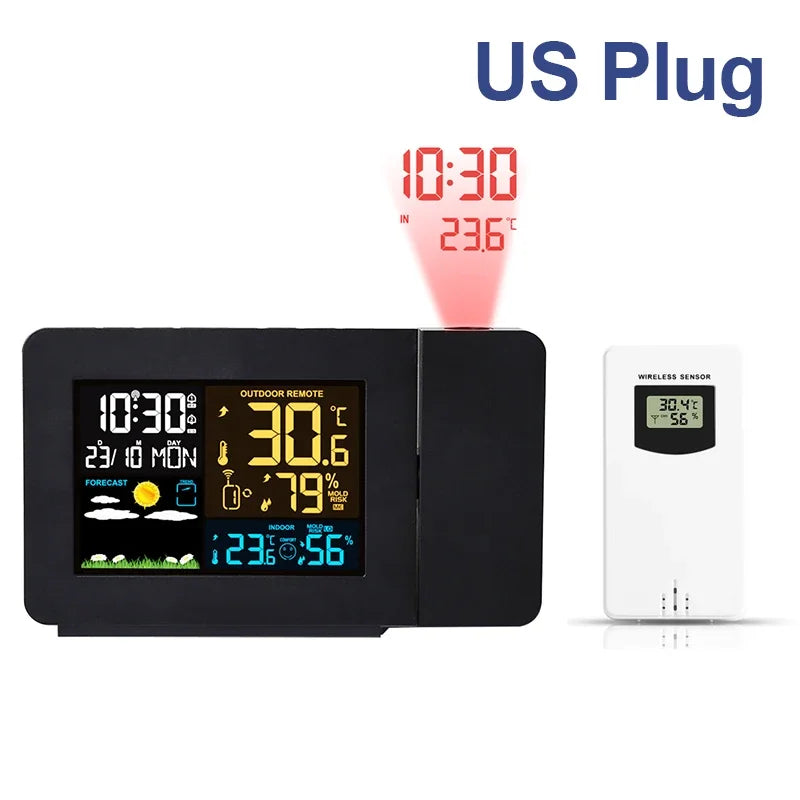 Electronic Projection Clock Weather Station Weather Forecast Temperature &Humidity Color Screen Digital Alarm Clock