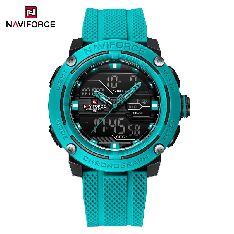 NAVIFORCE 7114 Fashion Electronic Quartz Wristwatch Men Dual Display Calendar Waterproof Casual Watches for Man reloj hombre