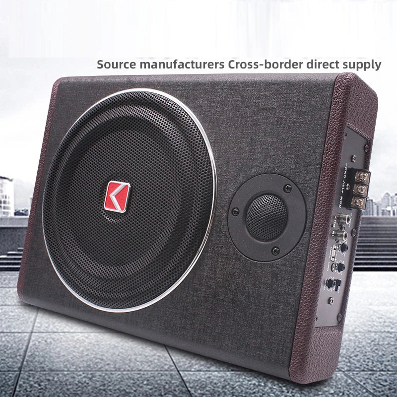 600W 8 Inch Wood Texture Subwoofer Car Audio With treble Slim Under Seat Active Subwoofer Bass Speaker Car Subwoofers Woofer 12V