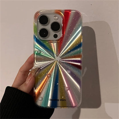 Luxury Laser Radiant Firework Rainbow Color Phone Case For iPhone 15 14 13 12 11 Pro Max Glitter Star Lens Protection Soft Cover