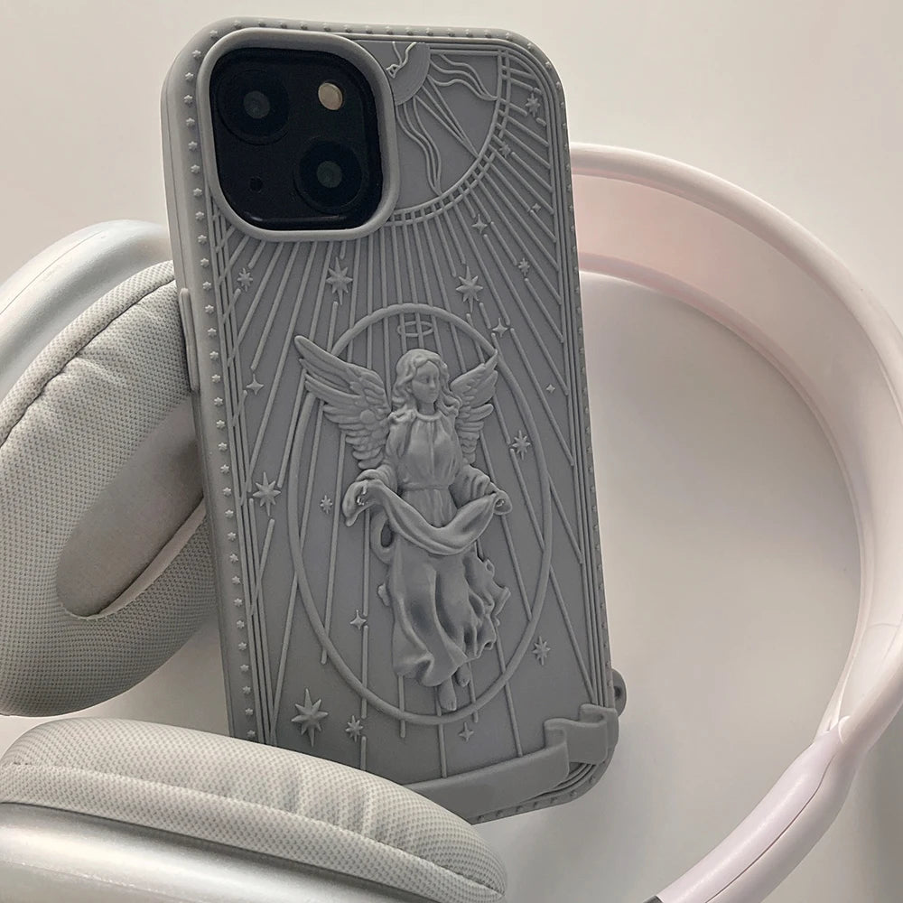New Fashion Classical Art Angel Statue Silicone Phone Case For iPhone 15 14 13 12 11 Pro Max Matte Soft Retro Girl Back Cover