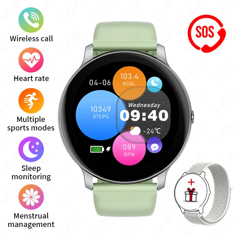 LIGE New 2025 Women Smart Watch Bluetooth Call Heart Rate Blood Oxygen Monitoring Waterproof Smartwatches Men Clock For XIAOMi