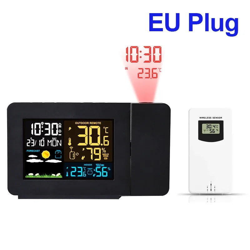 Electronic Projection Clock Weather Station Weather Forecast Temperature &Humidity Color Screen Digital Alarm Clock