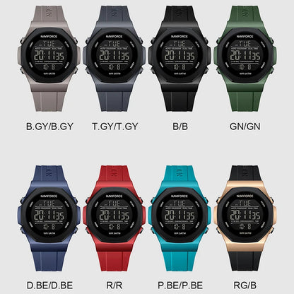 NAVIFORCE Electronic Watches Men LCD Display Waterproof Clock Silicone Strap Luminous Business Man Wristwatch Relogio Masculino