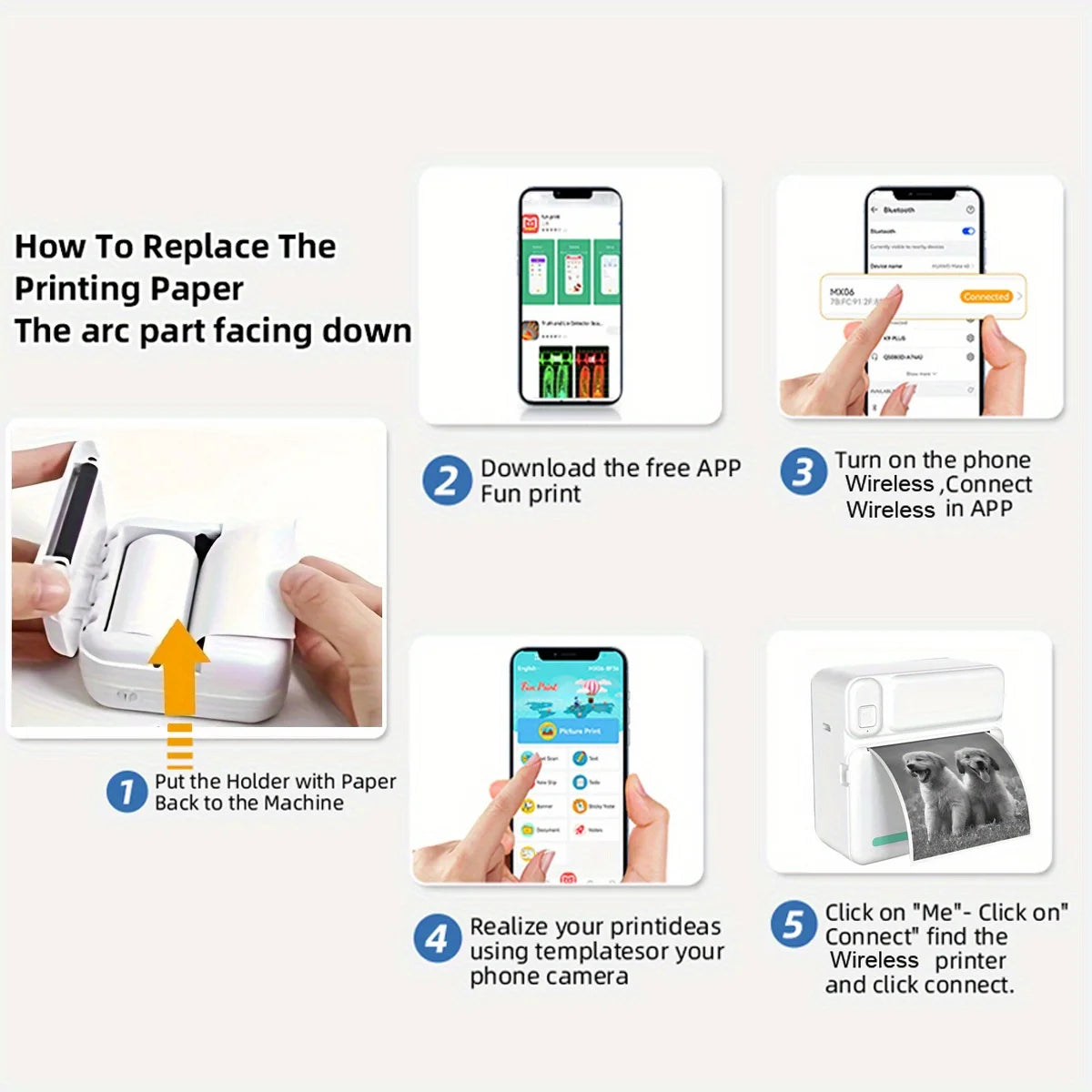 Mini Printer Smart Pocket Inkless Thermal Printer for iOS&Android, Wireless Portable Receipt Printer for Photo Journal Notes