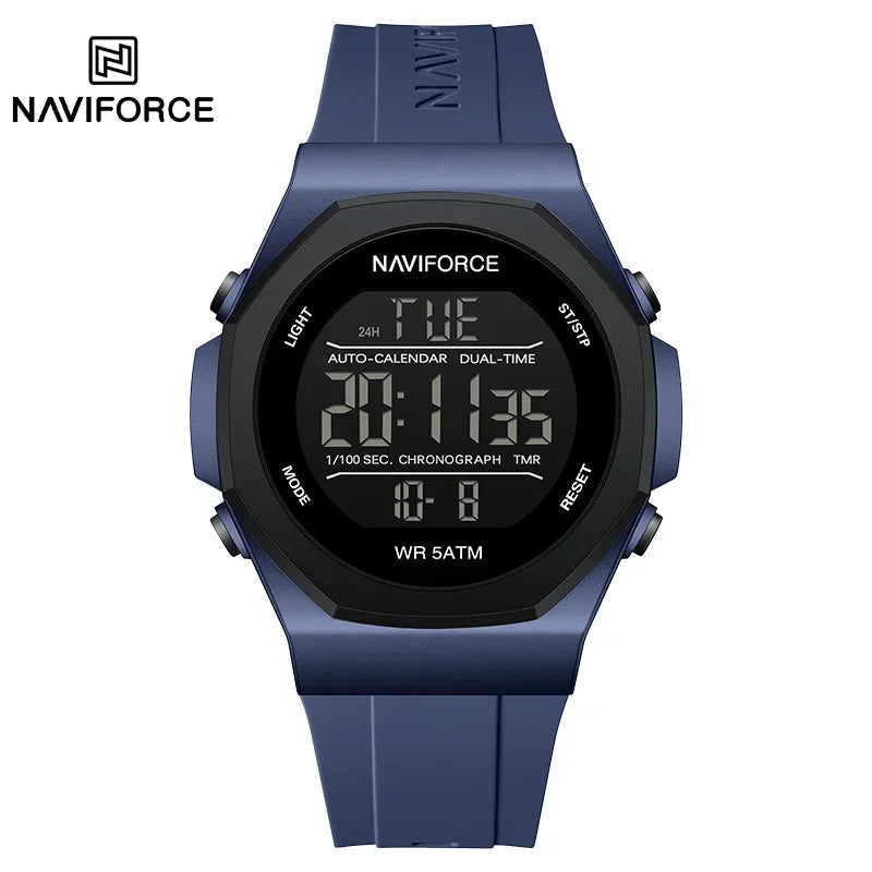 NAVIFORCE Electronic Watches Men LCD Display Waterproof Clock Silicone Strap Luminous Business Man Wristwatch Relogio Masculino
