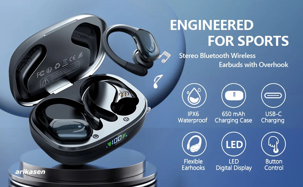 Ear buds Wireless Earbuds Bluetooth 5.3 Headphones 75hrs Playtime with Digital Display Sports Wireless Headphones with Earhook