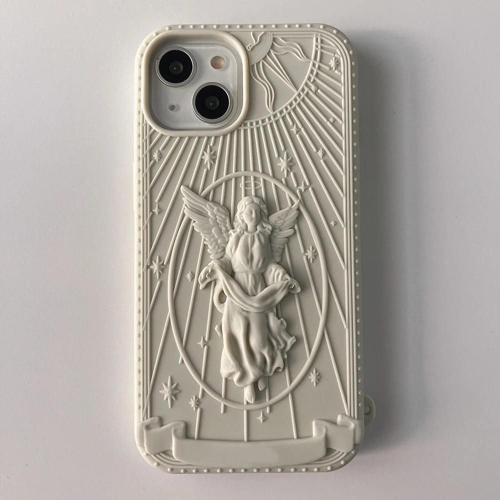 New Fashion Classical Art Angel Statue Silicone Phone Case For iPhone 15 14 13 12 11 Pro Max Matte Soft Retro Girl Back Cover