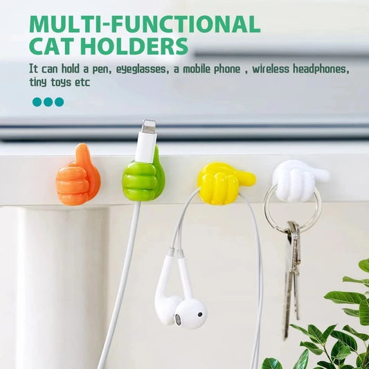 Hand-shaped Rubber Holder Glasses Cable Power Cord Charging Line Self Adhesive Mini Hook Car Storag Organizer Gadget Decorations