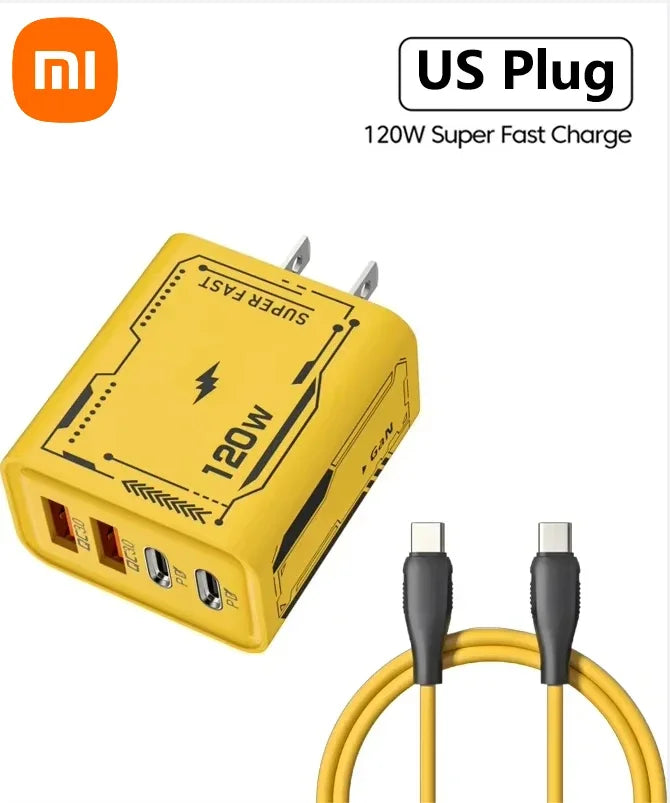 XIAOMI 120W Fast Charger 4Port USB C PD Ultra Quick Charging USB 3.0 Type C EU US Plug Mobile Phone Charger For Huawei iPhone