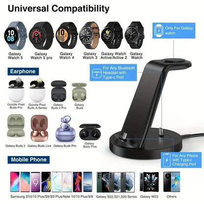 4 In 1 Charging Station for Samsung S23 S22 S21 Note Fast Wireless Charger Stand Dock for Galaxy Watch 6/5/4 Active 2 Buds 2 Pro