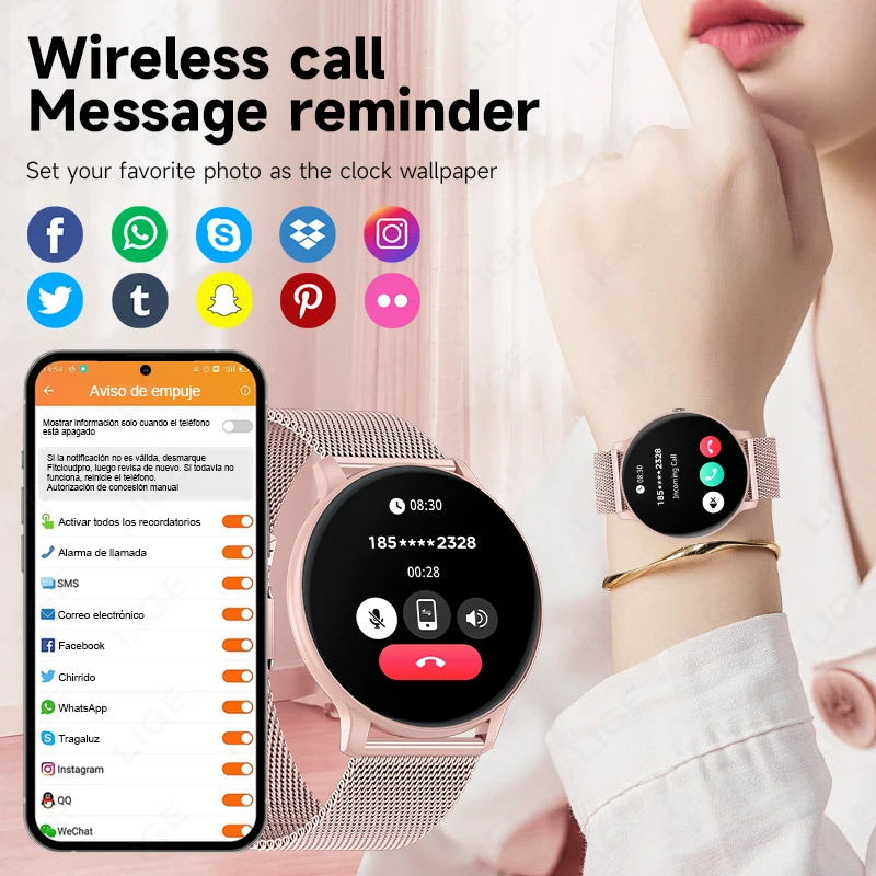 LIGE New 2025 Women Smart Watch Bluetooth Call Heart Rate Blood Oxygen Monitoring Waterproof Smartwatches Men Clock For XIAOMi