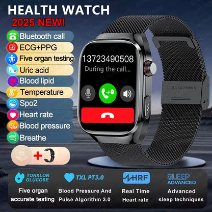 2025 New ECG+PPG Accurate Measure Heart Rate Smart Watch Men Blood Pressure Lipids Uric Acid Bluetooth Call Health Smartwatches