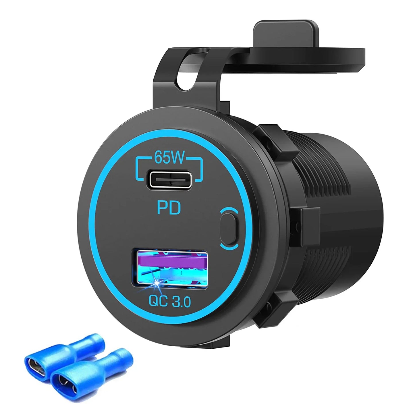 12V Dual USB Car Charger Waterproof Socket PD and QC 3.0 Fast Charging Port Power Outlet with Power Switch For RV Car