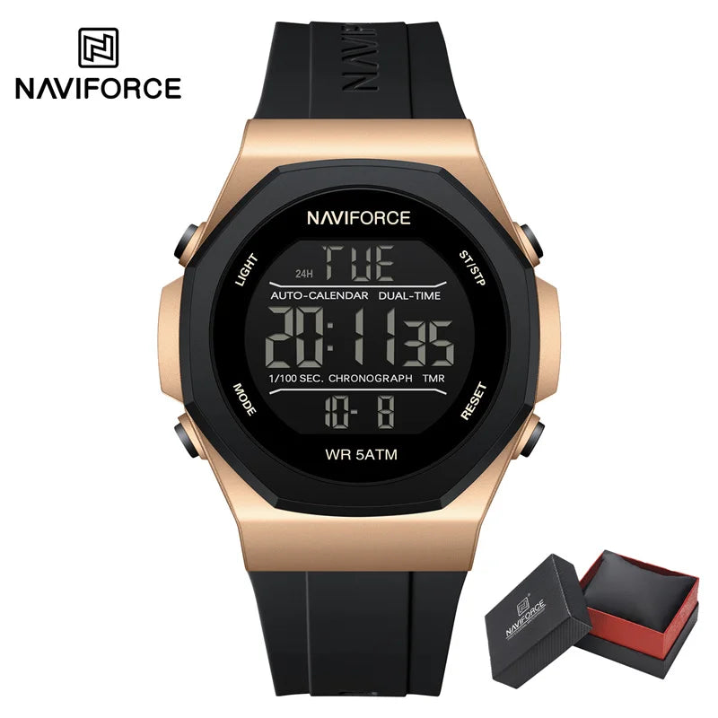 NAVIFORCE Electronic Watches Men LCD Display Waterproof Clock Silicone Strap Luminous Business Man Wristwatch Relogio Masculino
