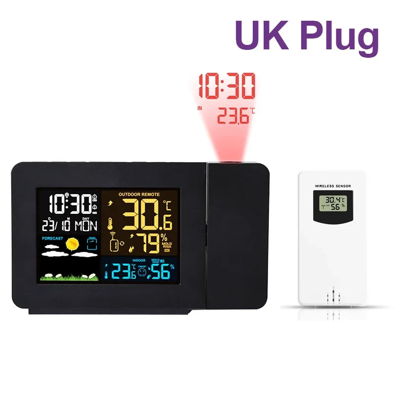 Electronic Projection Clock Weather Station Weather Forecast Temperature &Humidity Color Screen Digital Alarm Clock