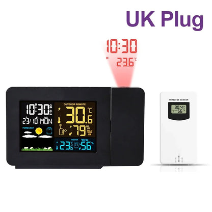 Electronic Projection Clock Weather Station Weather Forecast Temperature &Humidity Color Screen Digital Alarm Clock