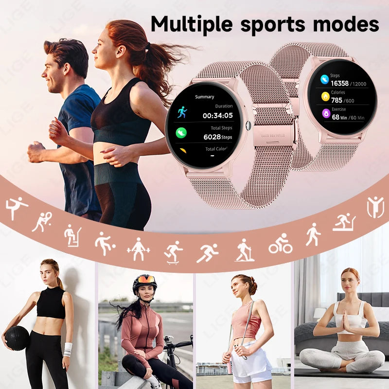 LIGE New 2025 Women Smart Watch Bluetooth Call Heart Rate Blood Oxygen Monitoring Waterproof Smartwatches Men Clock For XIAOMi