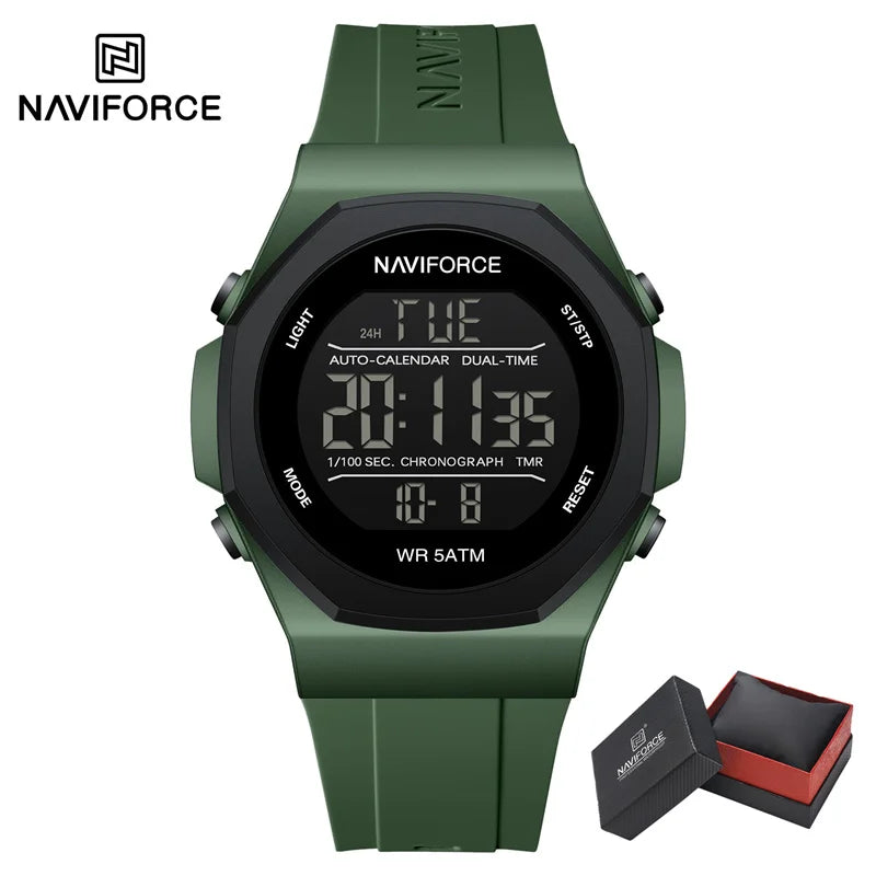 NAVIFORCE Electronic Watches Men LCD Display Waterproof Clock Silicone Strap Luminous Business Man Wristwatch Relogio Masculino