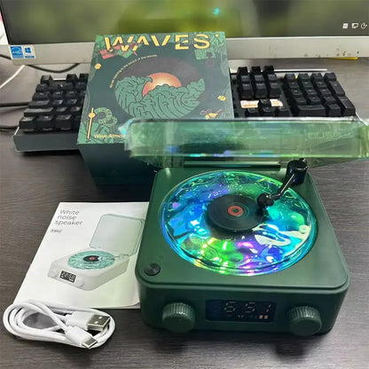 Wireless Retro Sleep Aid Speakers White Noise Bluetooth Speaker Vinyl Record Player Style Speaker Subwoofer With RGB Light