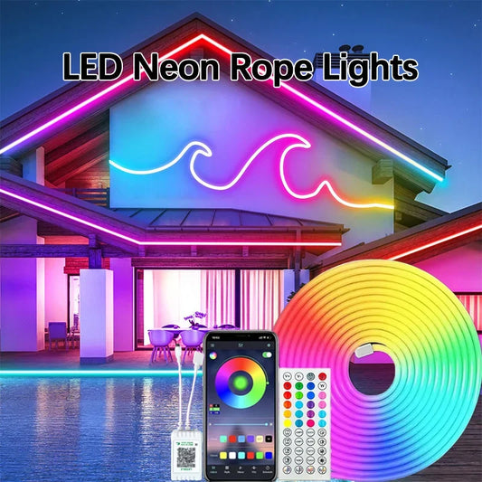 24V LED Strip Light Bluetooth Waterproof RGB Neon Light With Remote Control Music Sync DIY Bedroom Home Decoration Ambient Light
