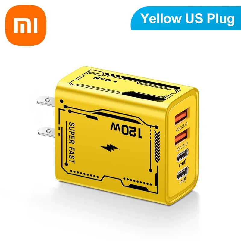 XIAOMI 120W Fast Charger 4Port USB C PD Ultra Quick Charging USB 3.0 Type C EU US Plug Mobile Phone Charger For Huawei iPhone