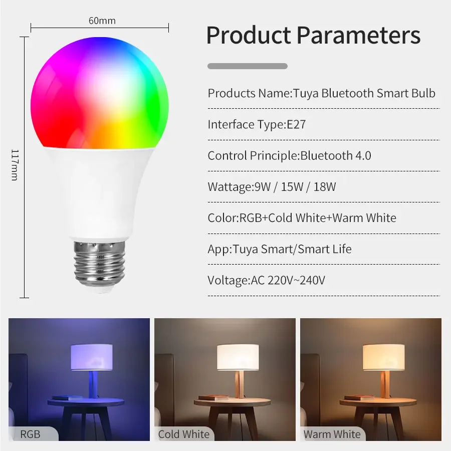 Tuya Smart LED Light Bulb E27 9W 220V Bluetooth RF Remote Group Control Smart Life RGB Spotlight For Bar Bedroom Decor Lighting