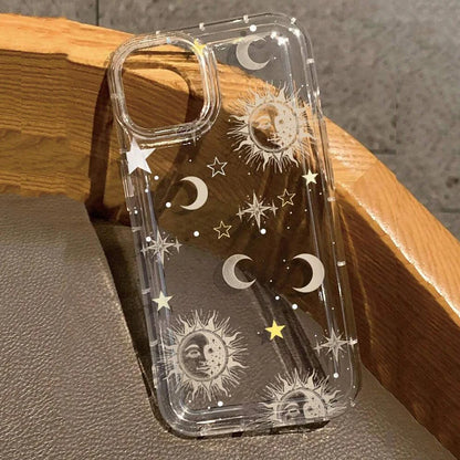 Moon Stars Print Clear Phone Case for iPhone 16E 16 15 14 13 12 11 Pro Max Mini XR X XS 7 8 16 Plus SE Shockproof Silicone Cover