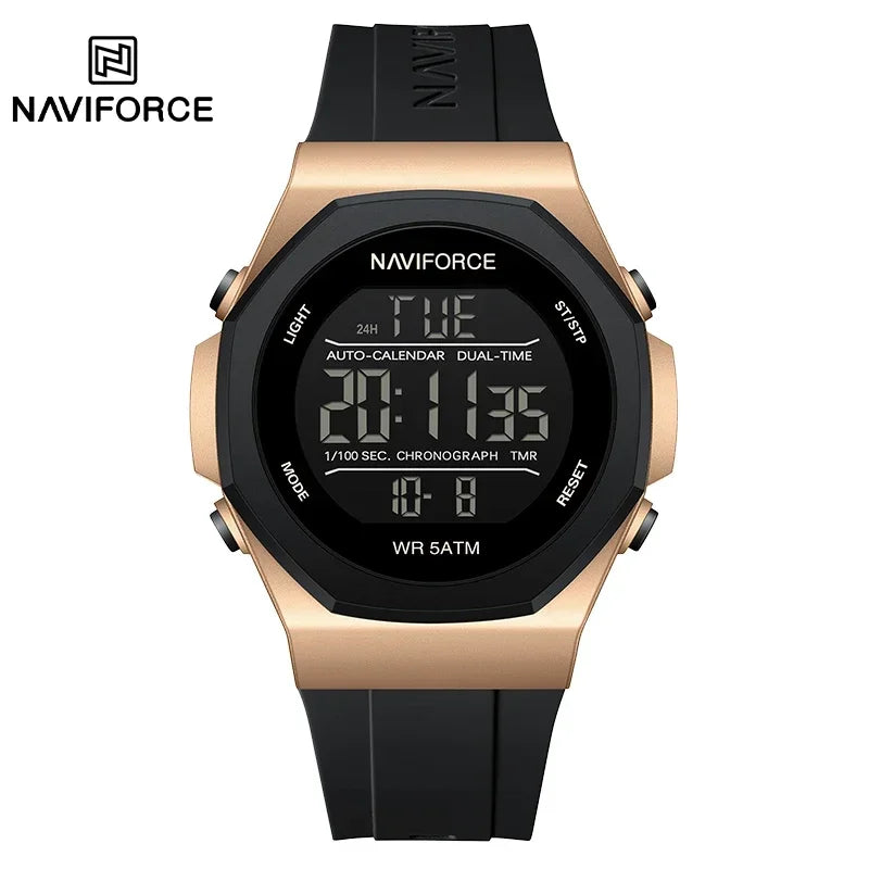 NAVIFORCE Electronic Watches Men LCD Display Waterproof Clock Silicone Strap Luminous Business Man Wristwatch Relogio Masculino