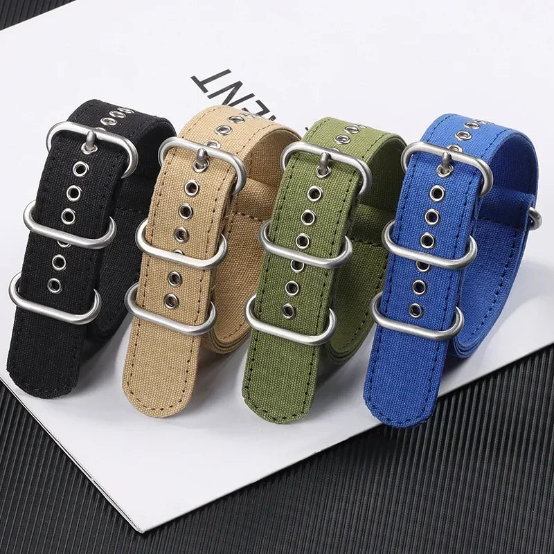 Canvas Nylon Thick Watch Strap for Seiko Smartwatches Stainless Steel Pin Buckle Wrist Straps 18/20/22/24mm Bracelet Watchband