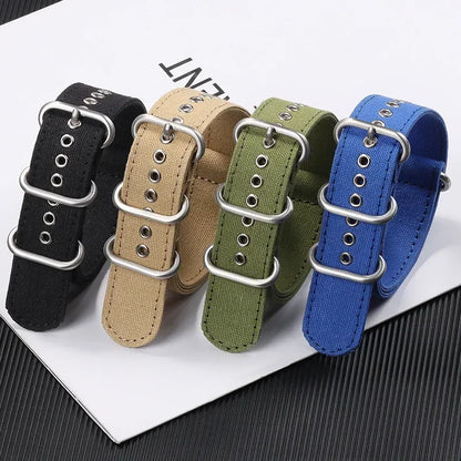 Canvas Nylon Thick Watch Strap for Seiko Smartwatches Stainless Steel Pin Buckle Wrist Straps 18/20/22/24mm Bracelet Watchband