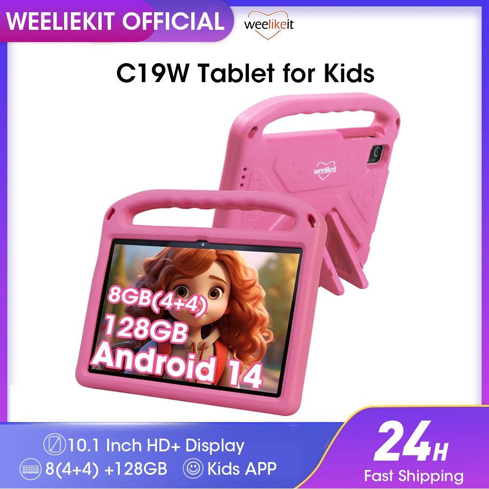 Upgraded Kids Tablet weelikeit 10" Android 14 Tablet for Kids 8GB (4+4) 128GB 6000mAh Dual Cam Great Tablet for Toddlers w/ Case
