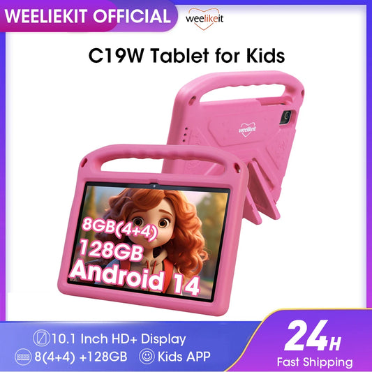 Upgraded Kids Tablet weelikeit 10" Android 14 Tablet for Kids 8GB (4+4) 128GB 6000mAh Dual Cam Great Tablet for Toddlers w/ Case
