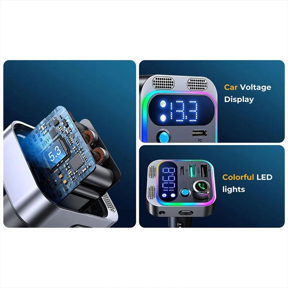48W  Bluetooth 5.3 FM Transmitter For Car Stronger Dual Mics Deep Bass Sound PD&QC3.0 Car Charger Bt Adapter Fm Transmitter