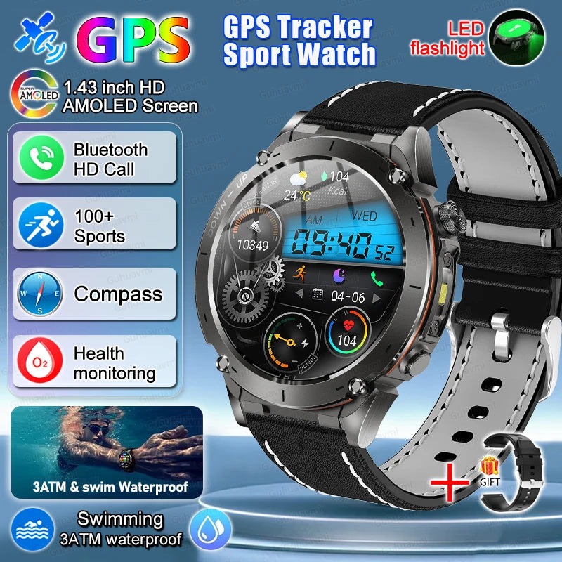 2025 New For Xiaomi Huaiwei Outdoor GPS Smart Watch Men HD AMOLED Screen Compass Waterproof Sport Call GPS Tracker SmartWatches