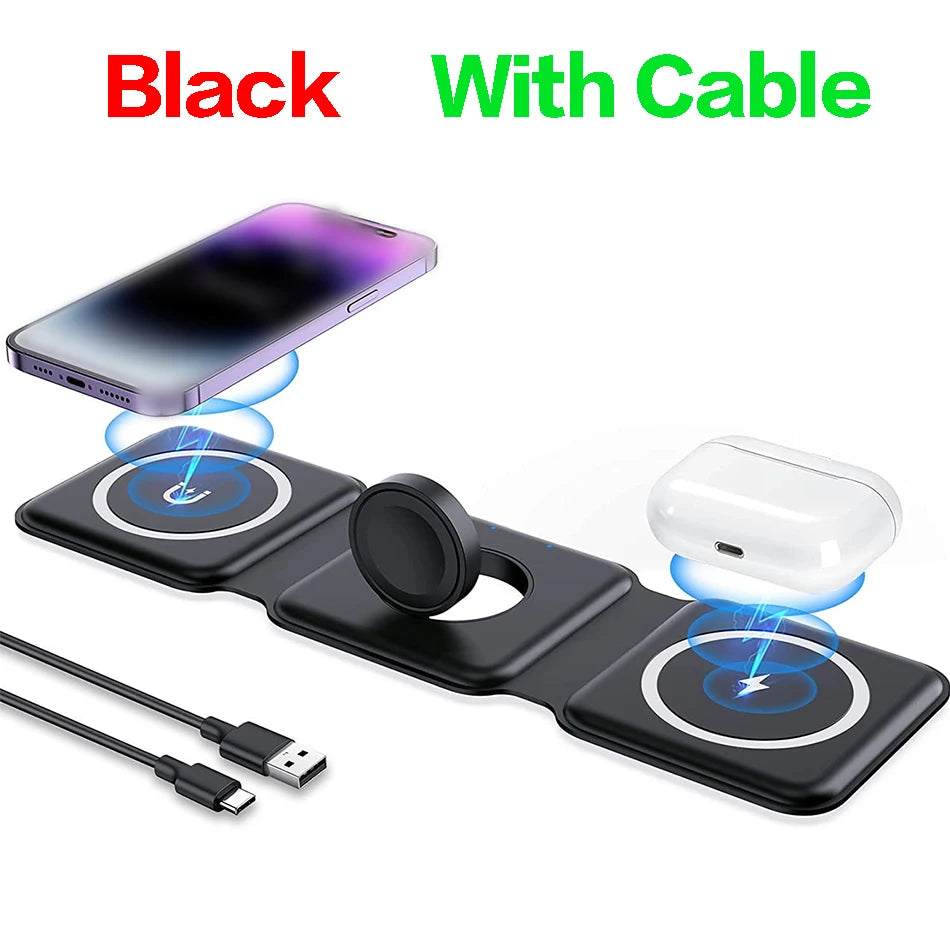 100W 3 in 1 foldable Wireless Charger Pad Stand for iPhone 15 14 13 16Pro Max Airpods iWatch Fast Wireless Charging Dock Station