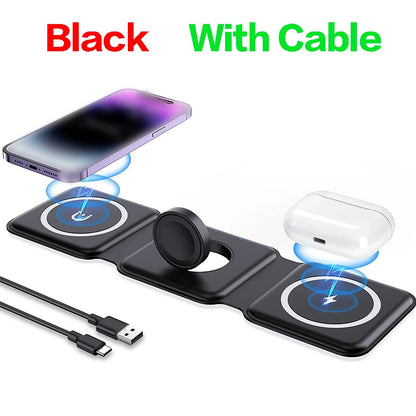 100W 3 in 1 foldable Wireless Charger Pad Stand for iPhone 15 14 13 16Pro Max Airpods iWatch Fast Wireless Charging Dock Station