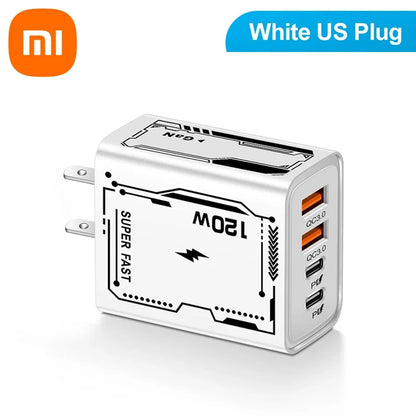 XIAOMI 120W Fast Charger 4Port USB C PD Ultra Quick Charging USB 3.0 Type C EU US Plug Mobile Phone Charger For Huawei iPhone