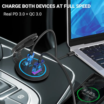 12V Dual USB Car Charger Waterproof Socket PD and QC 3.0 Fast Charging Port Power Outlet with Power Switch For RV Car