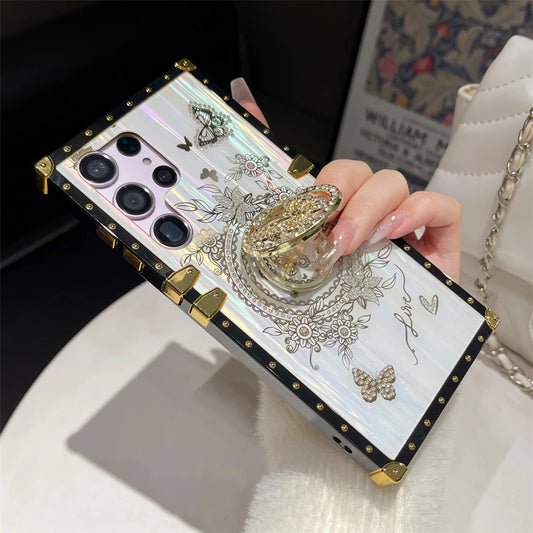 Luxury Butterfly Ring Bracket Plating Phone Case For Samsung S25 S24 Ultra S23 Plus S22 S21 A24 A73 A72 A54 5G A34 A32 A22 Cover