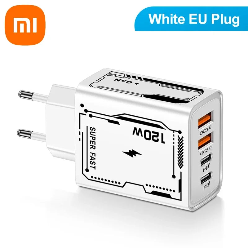 XIAOMI 120W Fast Charger 4Port USB C PD Ultra Quick Charging USB 3.0 Type C EU US Plug Mobile Phone Charger For Huawei iPhone