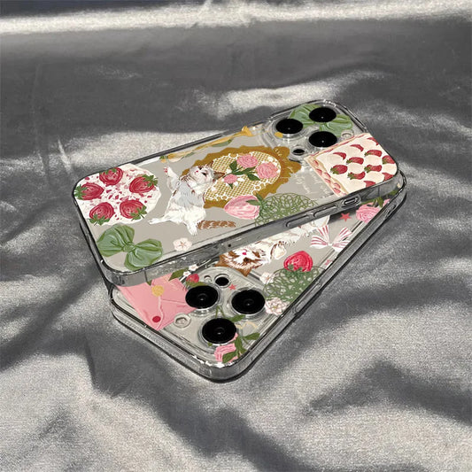 Korean Painted Cat Strawberry Phone Case for Xiaomi Poco X6 X5 X3 F5 F6 M6 Pro 4G Mi 11 Lite 5G 14T 14 13T 13 12T 12 Soft Cover