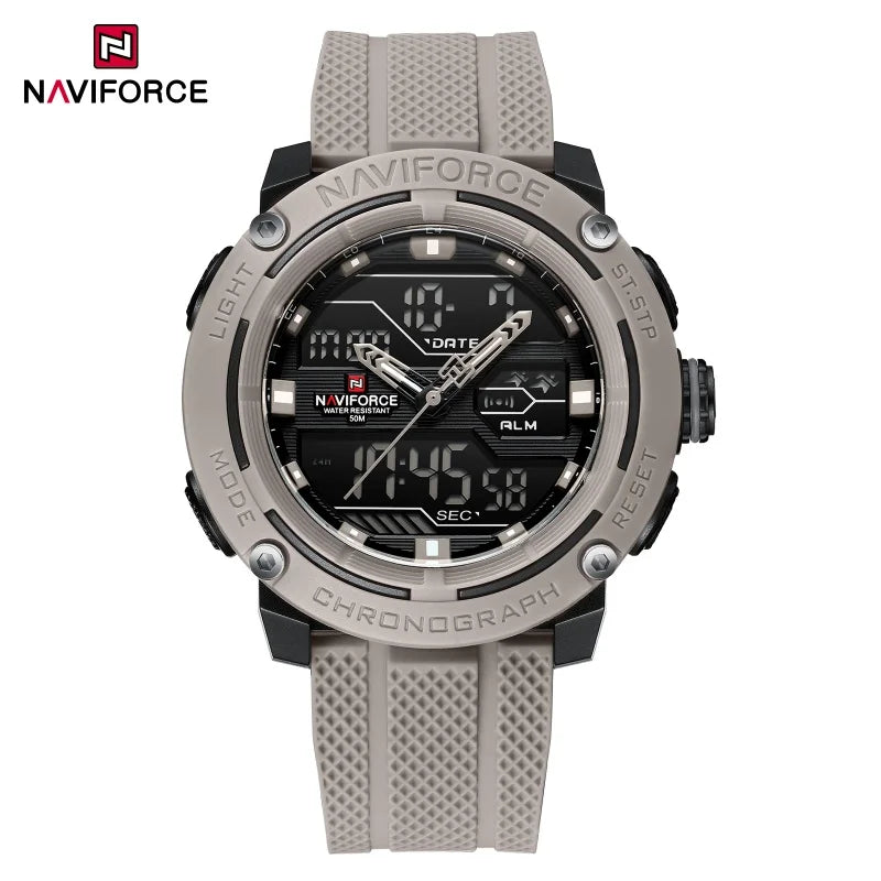 NAVIFORCE 7114 Fashion Electronic Quartz Wristwatch Men Dual Display Calendar Waterproof Casual Watches for Man reloj hombre