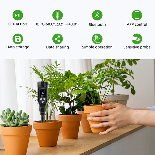 Smart Soil PH Meter 0.0~14.0pH Bluetooth Soil Tester Data Logger Temp Acidity Analyzer for Hydroponics Planting Garden Farmland