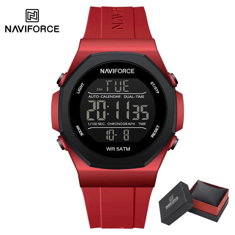 NAVIFORCE Electronic Watches Men LCD Display Waterproof Clock Silicone Strap Luminous Business Man Wristwatch Relogio Masculino