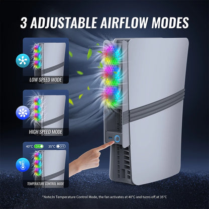 For PS5 Pro/PS5 Slim Cooling Fan Efficient Cooling System USB Cooler Fan for Playstation 5 Pro/Slim Disc & Digital Edition